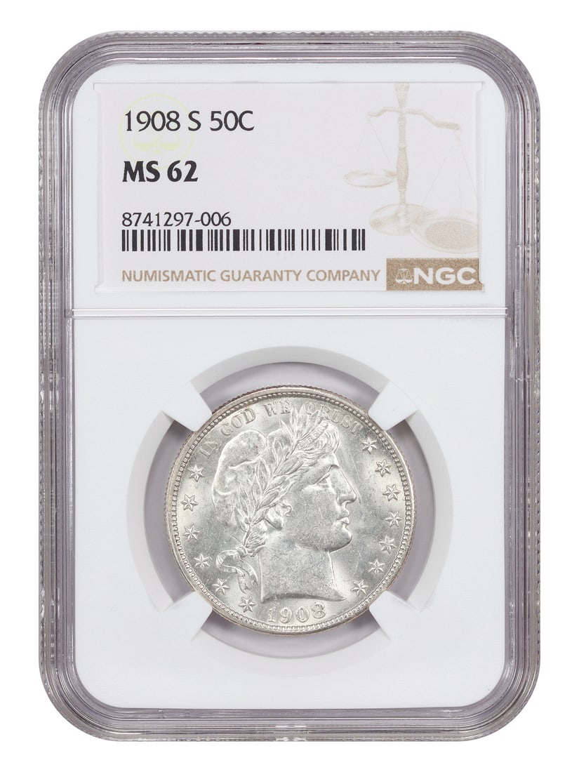 NGC MS62 1908-S Barber Half Dollar San Francisco Mint 50C Coin (1 of 4)