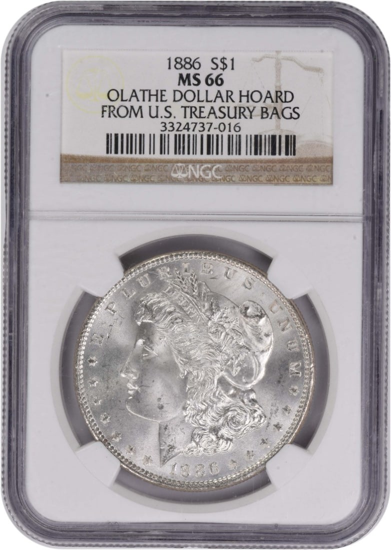 MS66 Graded 1886 Morgan Dollar NGC Certified Uncirculated Silver Coin: MS66 Graded 1886 Morgan Dollar NGC Certified Uncirculated Silver Coin This 1886 Morgan Silver Dollar is graded MS66 by NGC and originates from the United States. Struck at the Philadelphia Mint with n