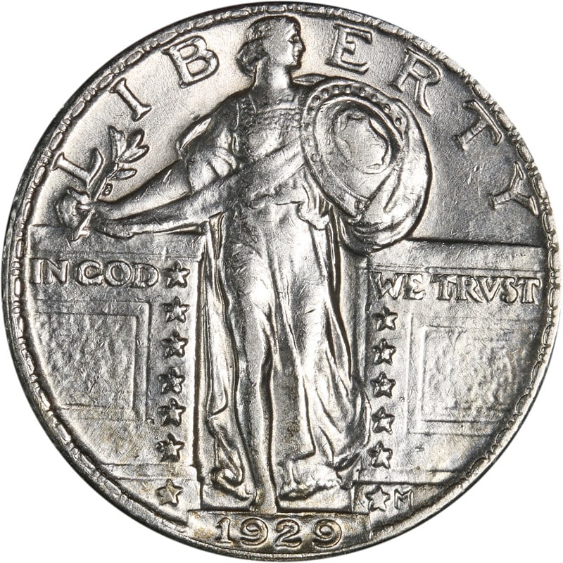 1929-P Standing Liberty Quarter 90% Silver Circulated Coin: 1929-P Standing Liberty Quarter 90% Silver Circulated Coin This 1929-P Standing Liberty Quarter is a classic piece of American coinage. It features a striking design that has captivated collectors for