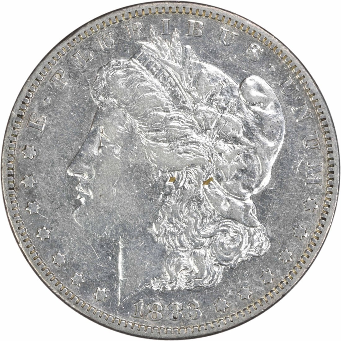 1883 San Francisco Morgan Dollar 90 Percent Silver EF Uncertified: 1883 San Francisco Morgan Dollar 90 Percent Silver EF Uncertified This 1883-S Morgan Silver Dollar was minted in San Francisco and is composed of 90% silver and 10% copper. Designed by George T. Morga