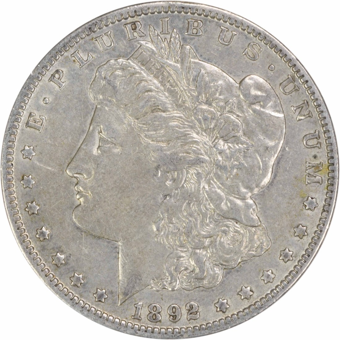 1892 New Orleans Morgan Dollar 90 Percent Silver EF Uncertified Example: 1892 New Orleans Morgan Dollar 90 Percent Silver EF Uncertified Example This 1892-O Morgan Silver Dollar is a circulated coin from the New Orleans Mint. Struck in 90% silver and 10% copper, it feature