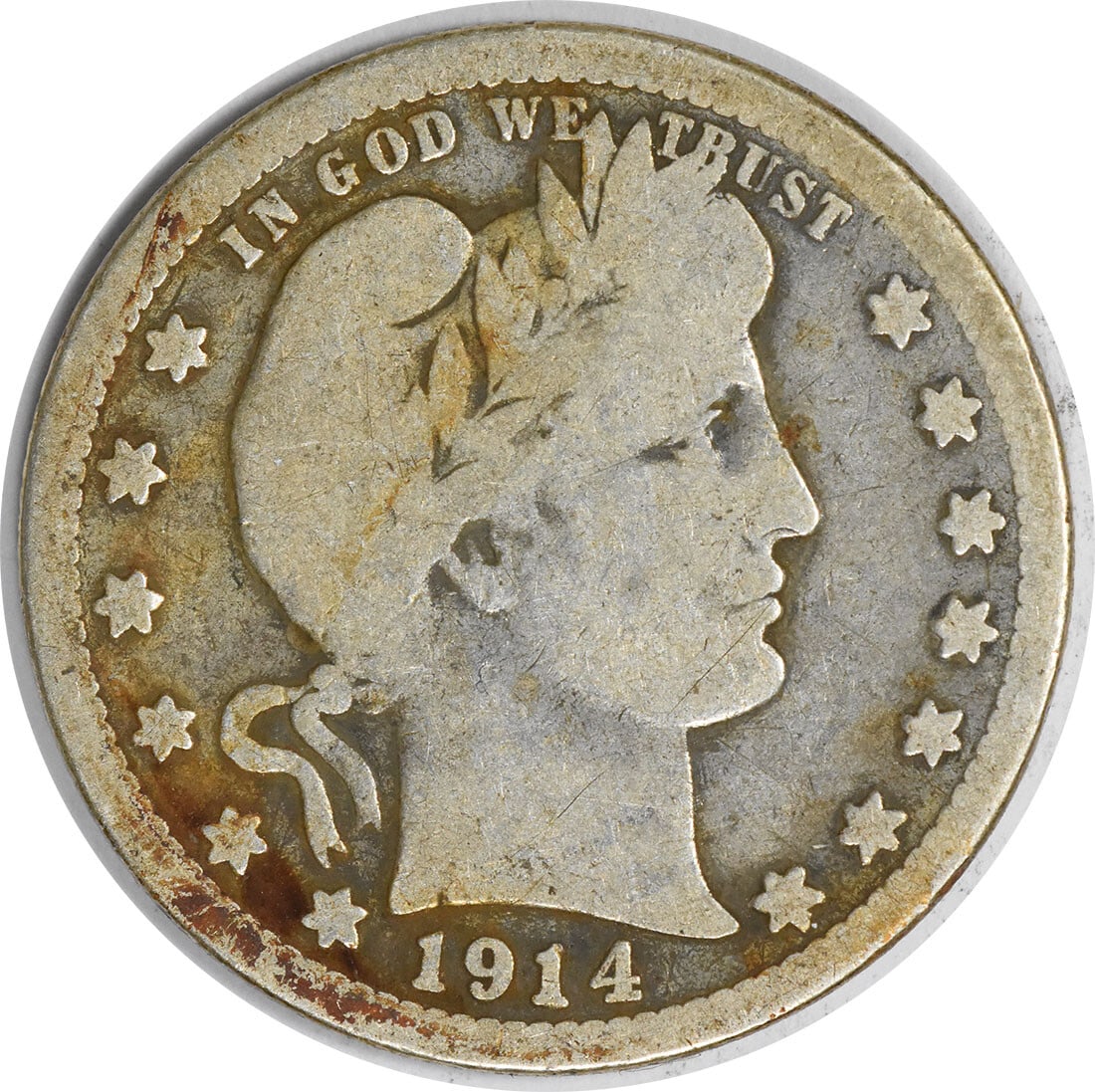 1914-S Barber Silver Quarter 25C Charles E Barber 90% Silver Uncertified: 1914-S Barber Silver Quarter 25C Charles E Barber 90% Silver Uncertified This 1914-S Barber Silver Quarter is a remarkable piece from the San Francisco mint, featuring a grade of Good (G). It showcase