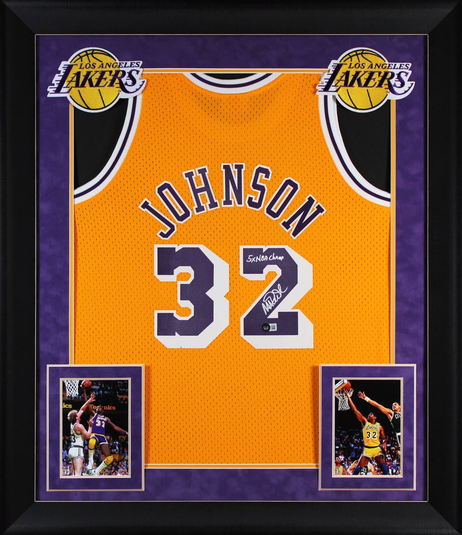 Magic Johnson Signed Lakers Yellow Jersey HOF 02 BAS Authenticated (1 of 2)