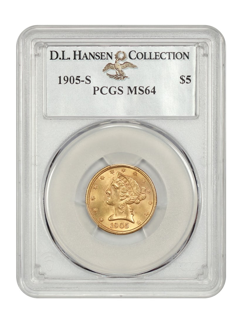 1905-S Liberty Head $5 Coin PCGS MS64 Uncirculated San Francisco: 1905-S Liberty Head $5 Coin PCGS MS64 Uncirculated San Francisco This 1905-S Liberty Head $5 coin, certified by PCGS with certification number 39815434, is graded MS64, indicating its uncirculated con