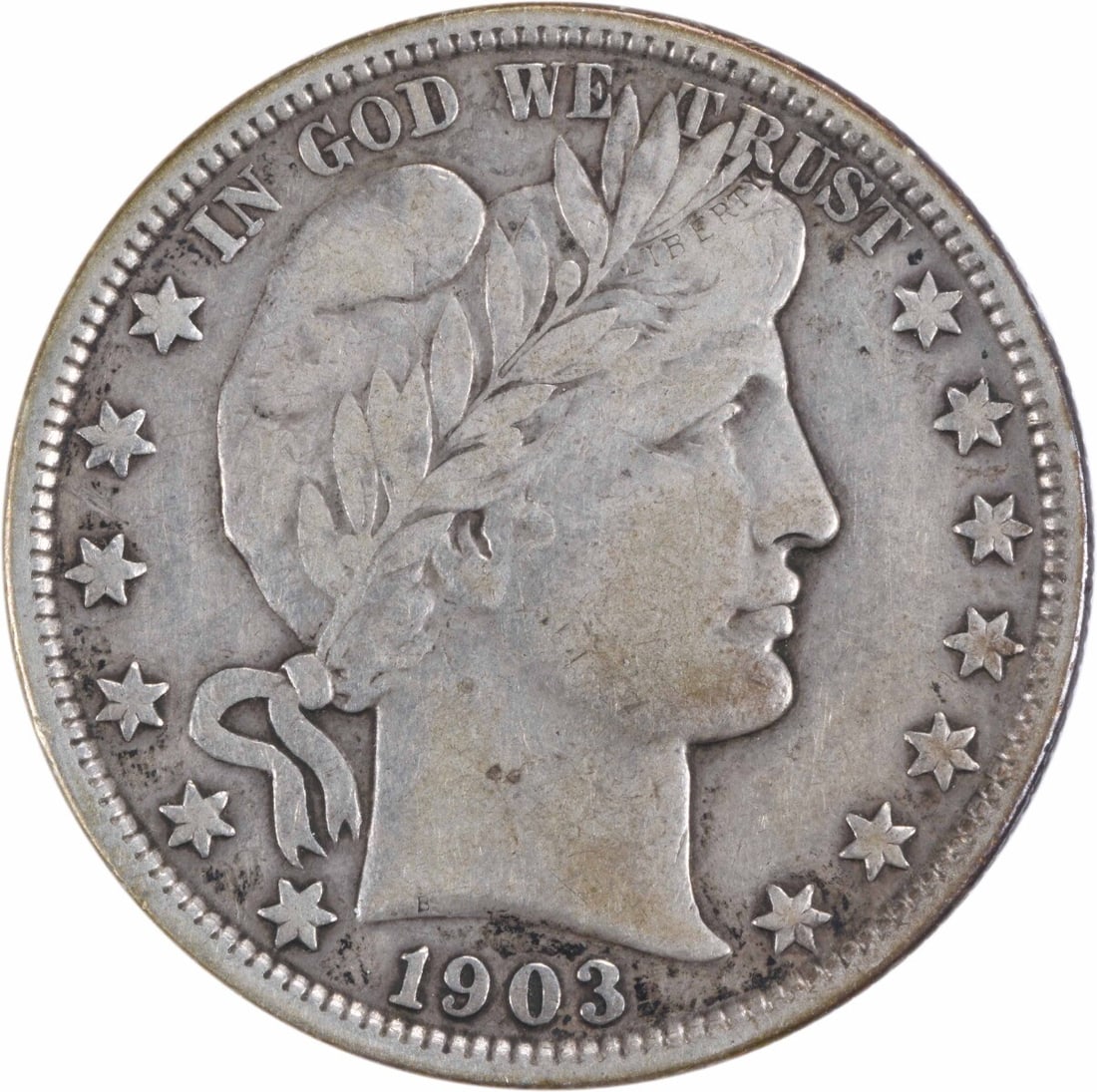 1903 Barber Silver Half Dollar 50C VF Uncertified Philadelphia Mint: 1903 Barber Silver Half Dollar 50C VF Uncertified Philadelphia Mint This 1903 Barber Silver Half Dollar is a fascinating piece of American numismatic history. It features the iconic Barber design by C