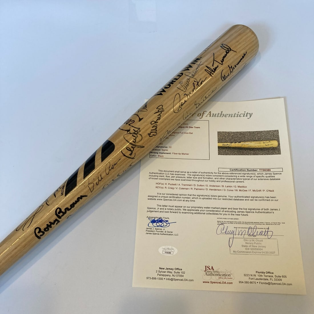 1989 All-Star Game Signed Mizuno Bat 32 Autographs JSA COA: 1989 All-Star Game Signed Mizuno Bat 32 Autographs JSA COA This is a 1989 All Star Game Team Signed Bat featuring a remarkable collection of 32 signatures from notable players, including Hall of Famer