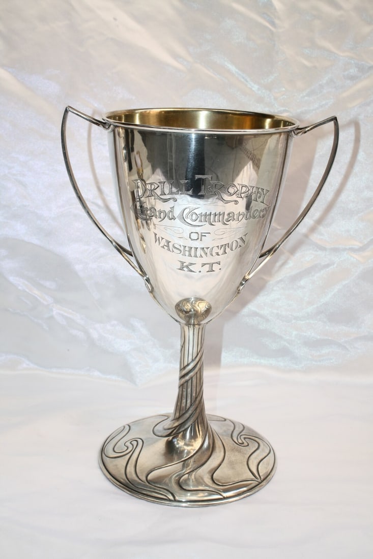Art Nouveau Sterling Silver Trophy 1915 Drill Trophy Grand Commandery: Art Nouveau Sterling Silver Trophy 1915 Drill Trophy Grand Commandery This magnificent Art Nouveau sterling silver trophy dates from 1900-1915 and features exquisite detailing and craftsmanship. It sh
