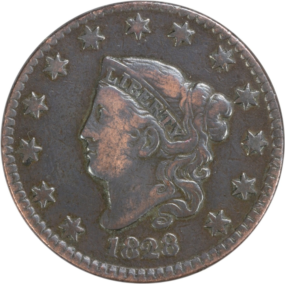 1828 Philadelphia Large Cent Coronet Head VF Uncertified Copper Coin (1 of 2)