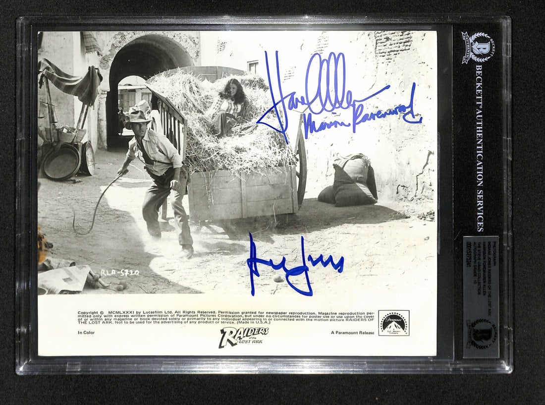 Harrison Ford & Karen Allen Signed 8x10 Indiana Jones Photo BAS 10: Harrison Ford & Karen Allen Signed 8x10 Indiana Jones Photo BAS 10 This stunning autographed 8x10 black and white photograph features iconic characters Indiana Jones and Marion Ravenwood, portrayed by