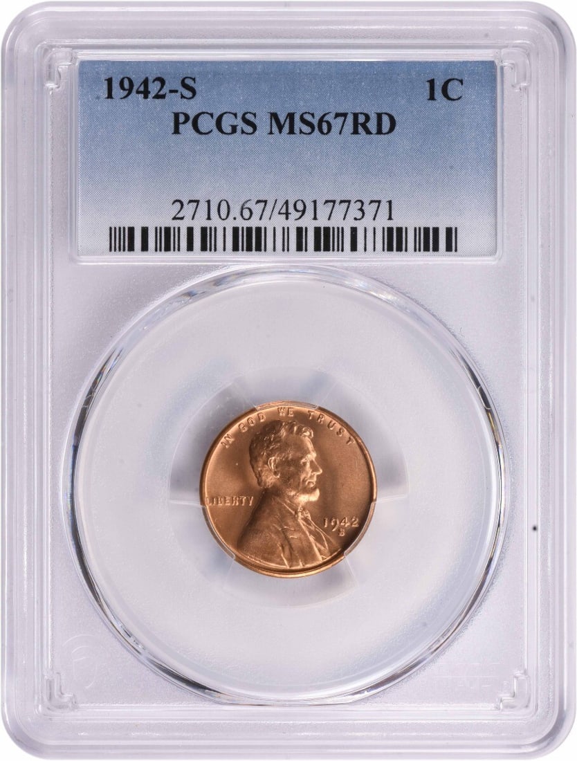 1942-S Lincoln Wheat Cent MS67RD PCGS Uncirculated Copper Coin (1 of 2)