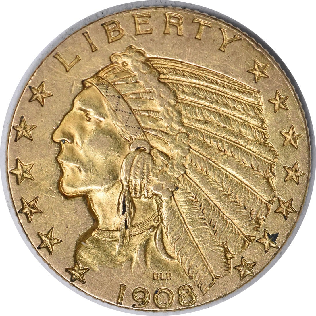 1908 $5 Gold Indian Coin by Bela Lyon Pratt Uncertified: 1908 $5 Gold Indian Coin by Bela Lyon Pratt Uncertified This 1908 $5 Gold Indian coin, featuring the design by Bela Lyon Pratt, is a notable piece of numismatic history. The coin is circulated and has