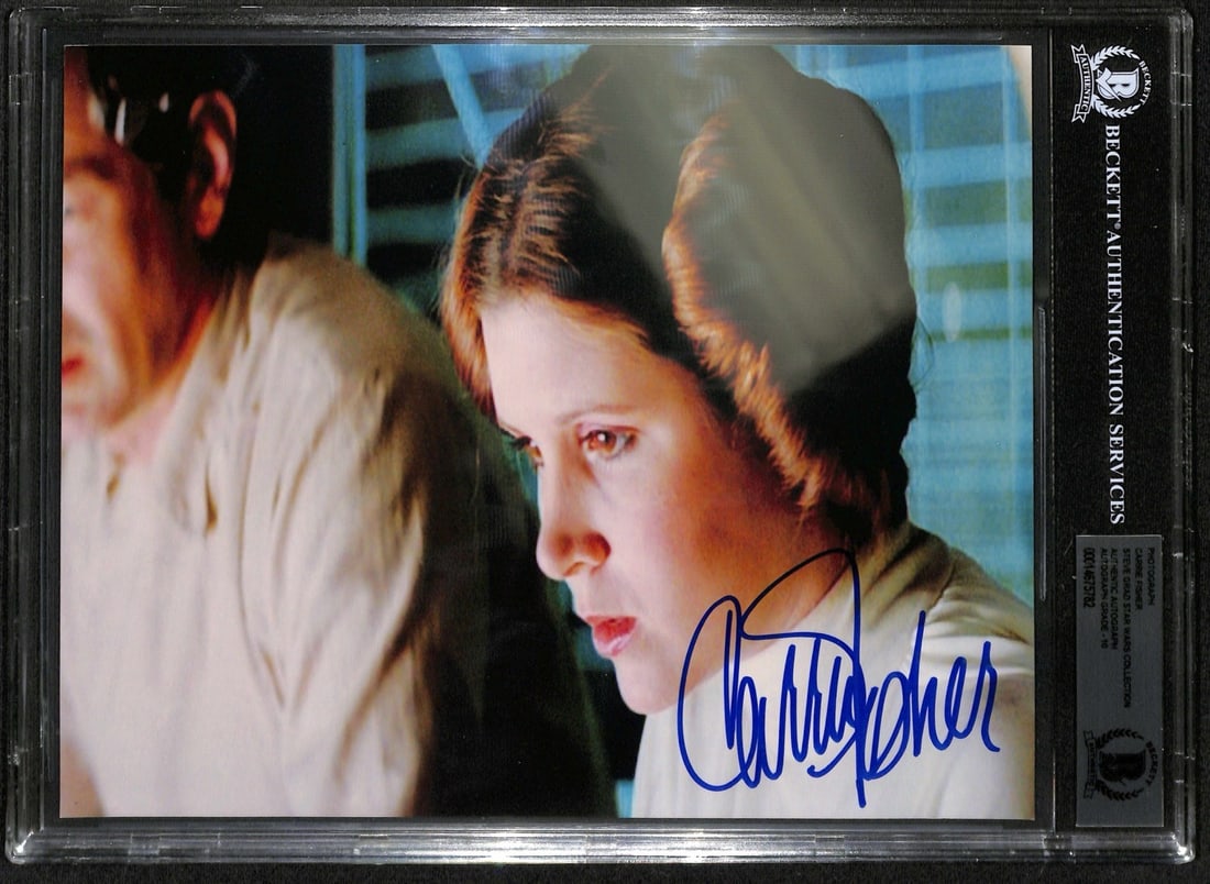 Carrie Fisher Signed 8x10 Star Wars A New Hope Photo AUTO 10 Beckett: Carrie Fisher Signed 8x10 Star Wars A New Hope Photo AUTO 10 Beckett Capture a piece of cinematic history with this stunning 8x10 color photograph from Star Wars: A New Hope, beautifully signed by Car