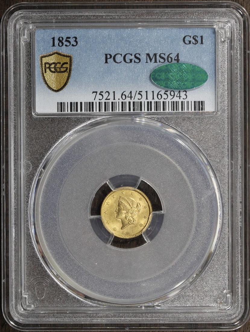 1853 Type 1 Gold Dollar MS64 PCGS Certified with CAC Endorsement (1 of 3)