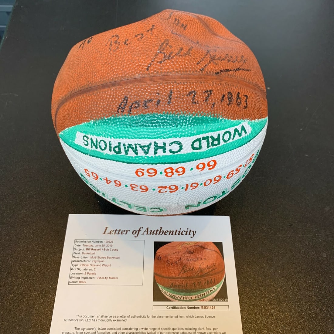 Bill Russell Signed 1963 Boston Celtics Championship Basketball JSA Authenticated (1 of 7)
