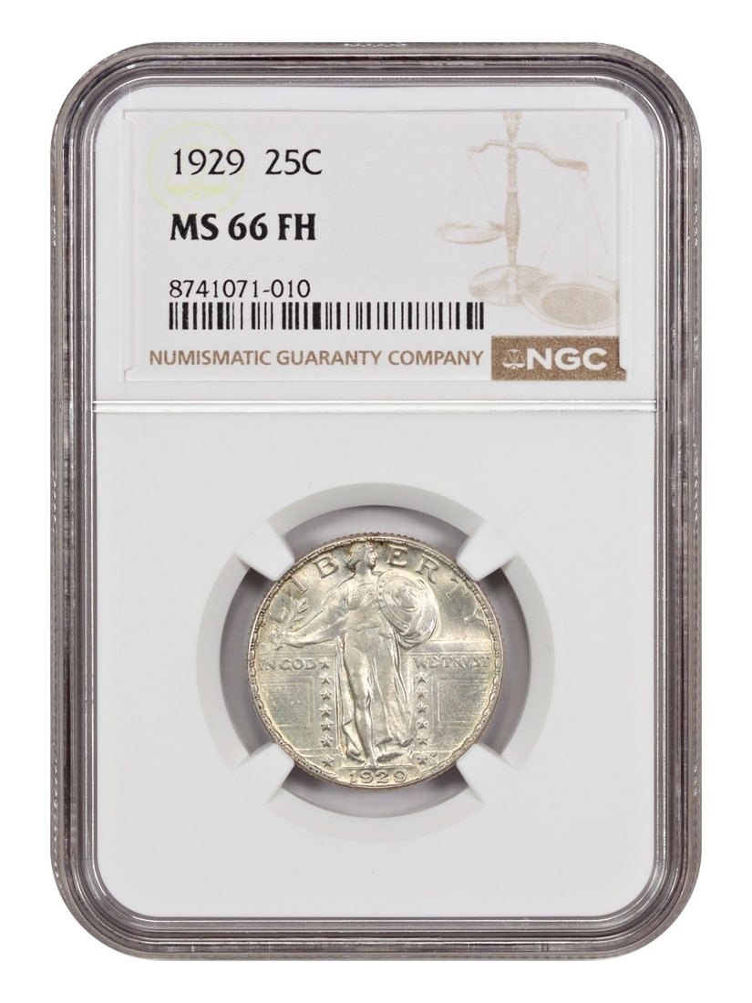 1929 Standing Liberty Quarter NGC MS66FH Uncirculated: 1929 Standing Liberty Quarter NGC MS66FH Uncirculated This stunning 1929 Standing Liberty Quarter is certified by NGC with a grade of MS66FH, indicating its exceptional quality and striking details. T