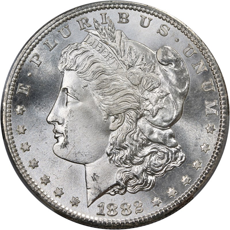 1882-S Morgan Silver Dollar PCGS MS66 Blazing White Gem: 1882-S Morgan Silver Dollar PCGS MS66 Blazing White Gem This stunning 1882-S Morgan Silver Dollar is a true collector's gem, certified by PCGS with a remarkable grade of MS66. Featuring superb eye app