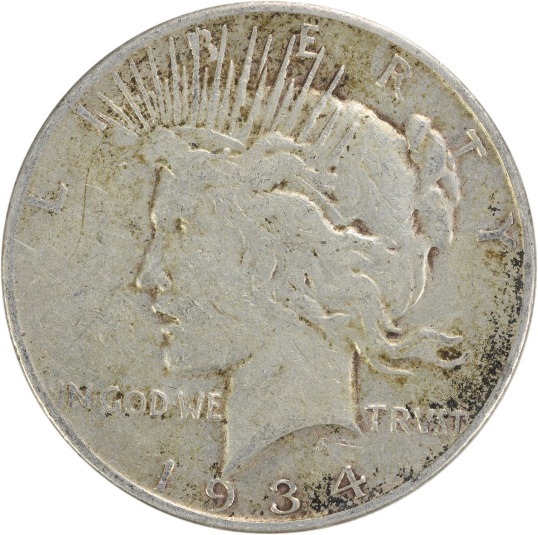 1934-S Peace Silver Dollar 90% Silver Uncertified VF: 1934-S Peace Silver Dollar 90% Silver Uncertified VF This 1934-S Peace Silver Dollar is a notable addition to any coin collection. Struck in San Francisco, this coin features a design by Anthony de Fr