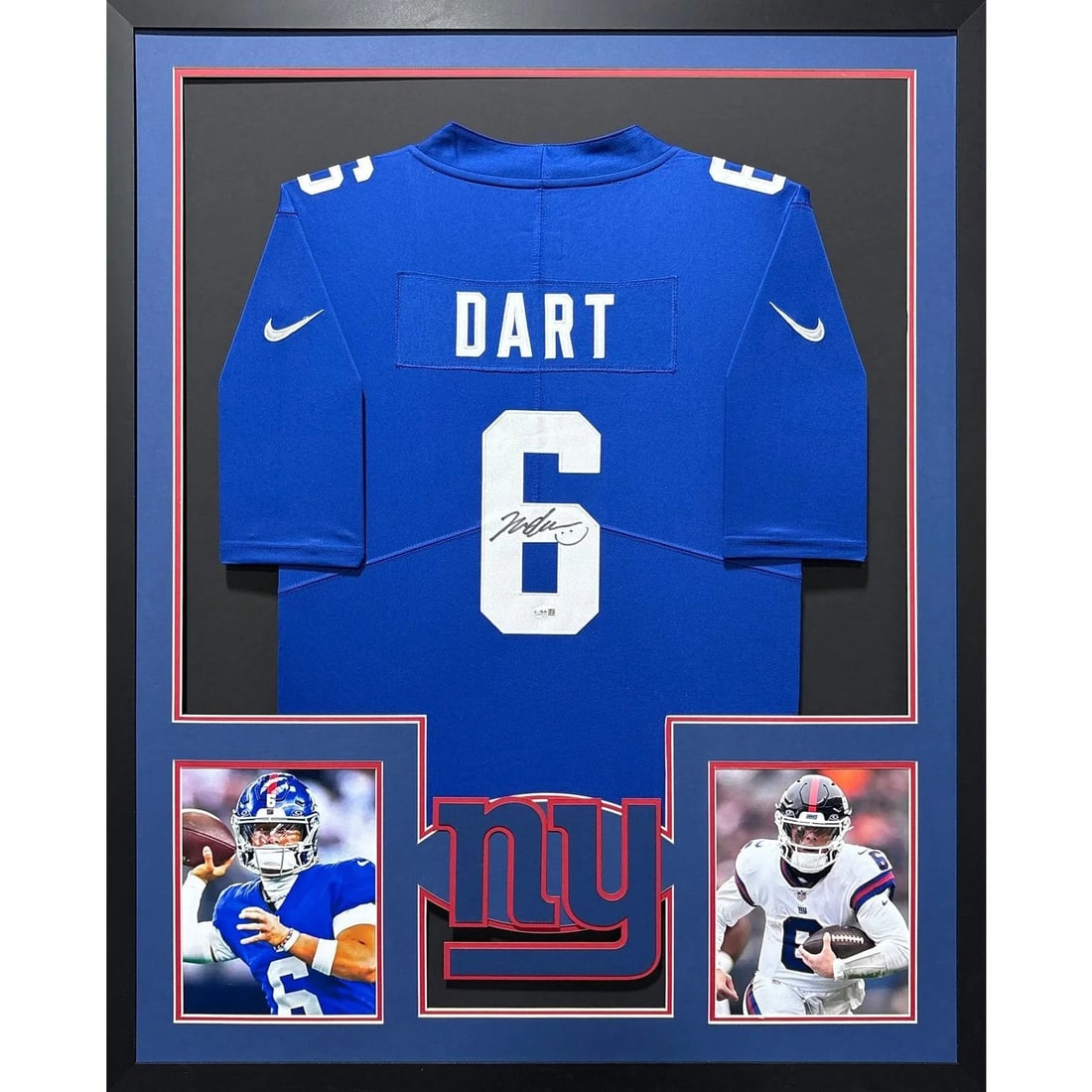 Jaxson Dart Autographed Framed Jersey New York Giants JSA Authenticated (1 of 2)