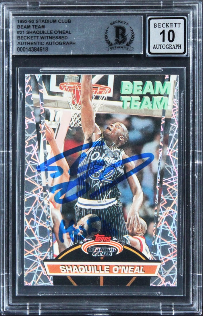 Shaquille O'Neal Signed 1992 Stadium Club Beam Team RC Gem Mint 10 Beckett: Shaquille O'Neal Signed 1992 Stadium Club Beam Team RC Gem Mint 10 Beckett This is a remarkable 1992 Stadium Club Beam Team #21 Rookie Card featuring the iconic Shaquille O'Neal, personally signed wit