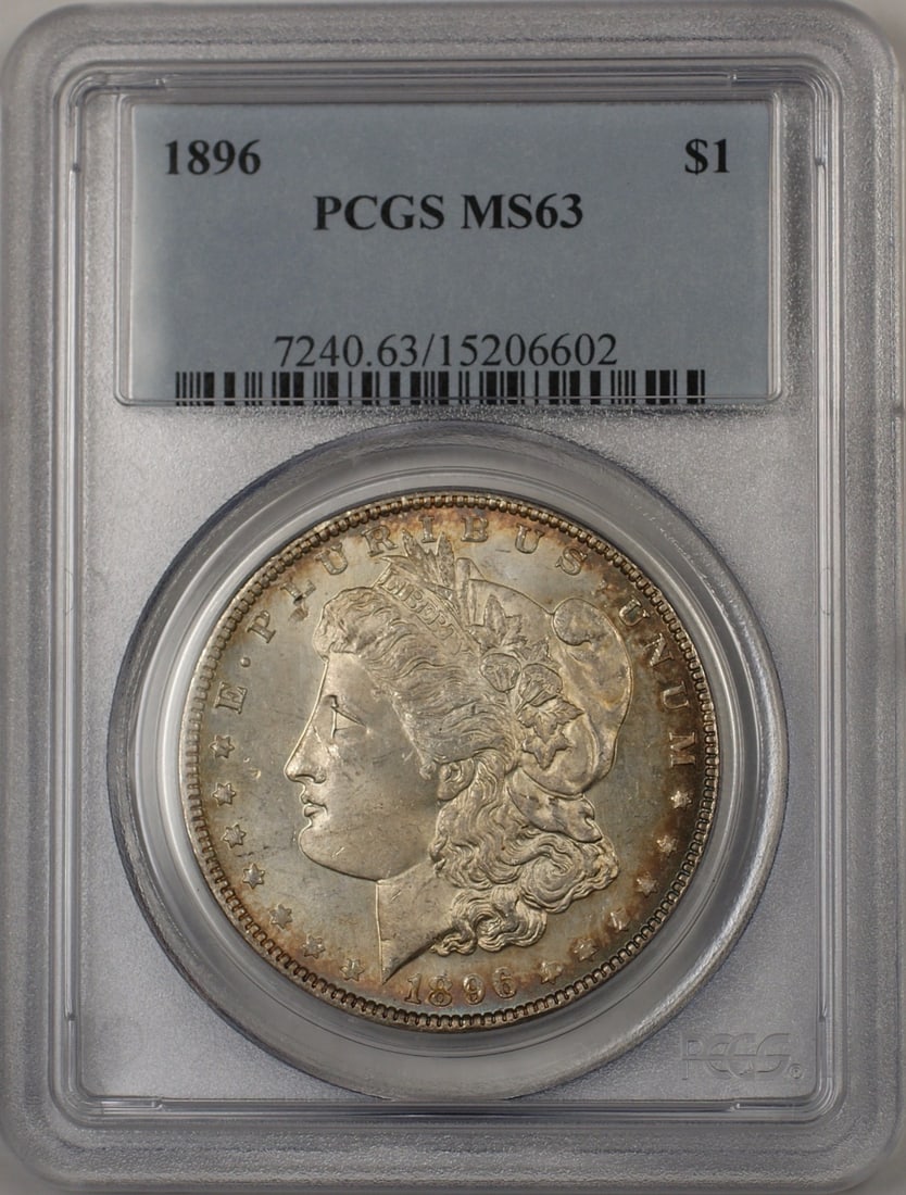 PCGS MS-63 1896 Silver Morgan Dollar Lightly Toned Semi Prooflike: PCGS MS-63 1896 Silver Morgan Dollar Lightly Toned Semi Prooflike This 1896 Morgan Silver Dollar features a lightly toned, semi proof-like finish and has been graded MS-63 by PCGS. Struck in Philadelp