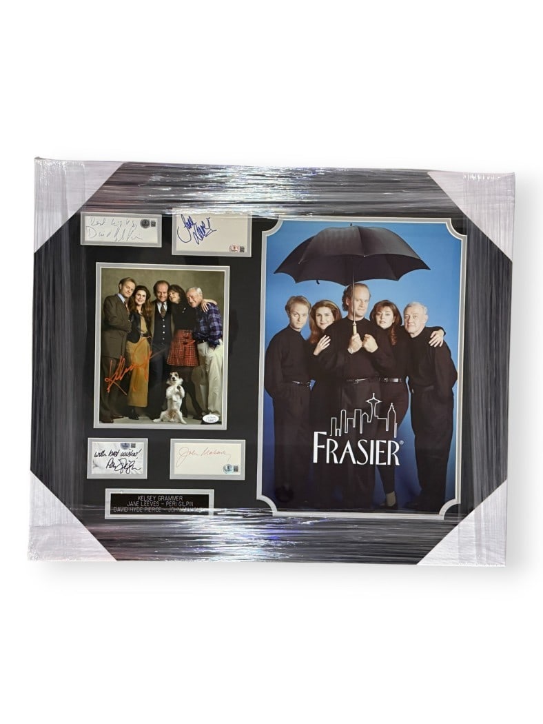 Frasier Cast Cuts Signed Kelsey Grammer Jane Leeves Peri Gilpin JSA Authenticated Frame: Frasier Cast Cuts Signed Kelsey Grammer Jane Leeves Peri Gilpin JSA Authenticated Frame This framed piece features autographs from the beloved cast of the iconic television series Frasier, including s