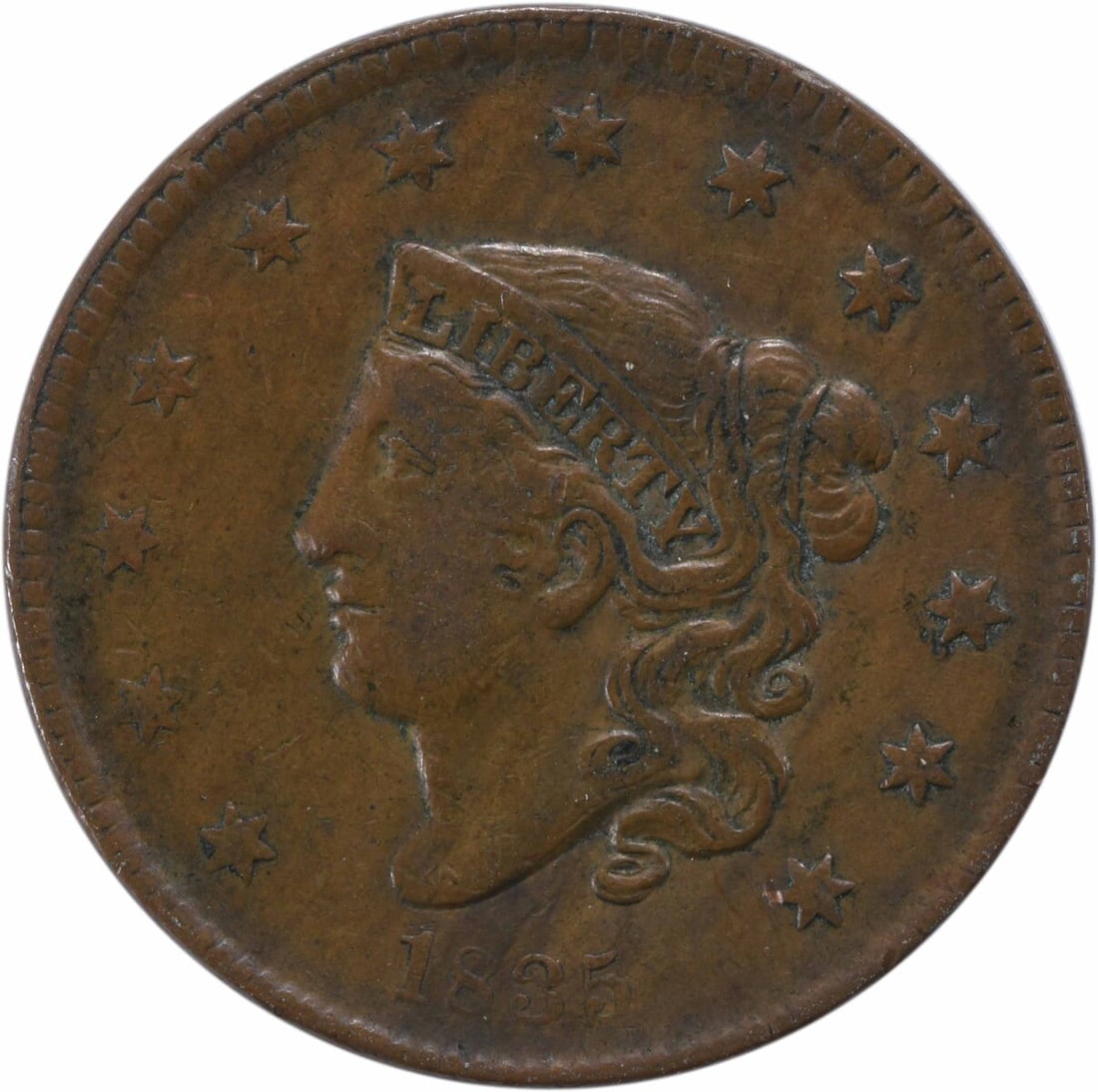 1835 Large Cent Copper Coronet Head VF Uncertified Coin (1 of 2)