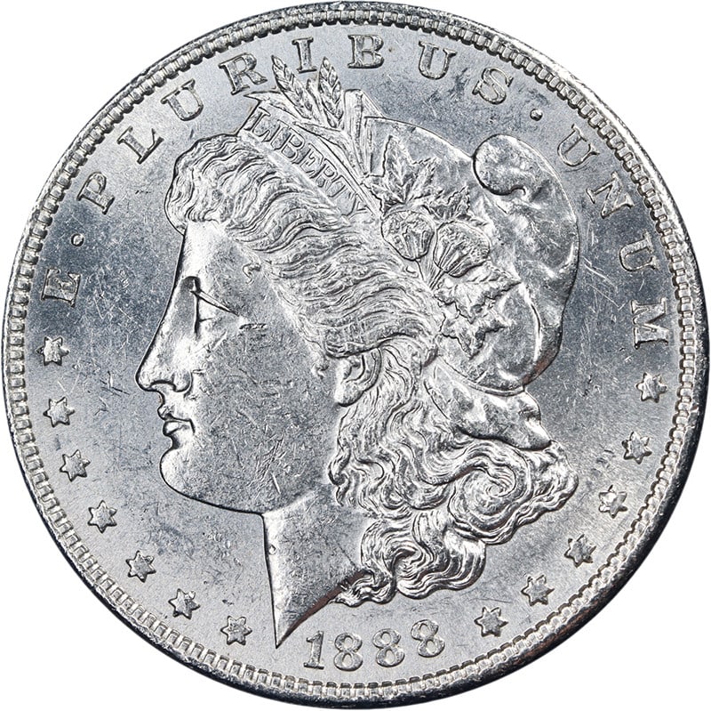Uncirculated 1888-S Silver Morgan Dollar Bright Luster Strong Strike: Uncirculated 1888-S Silver Morgan Dollar Bright Luster Strong Strike The 1888-S Morgan Silver Dollar is an uncirculated coin featuring bright white surfaces, strong luster, and an attractive strike. T