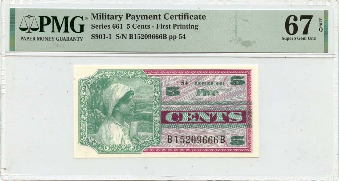 Series 661 5 Cents Military Payment Certificate PMG Superb 67 EPQ (1 of 2)