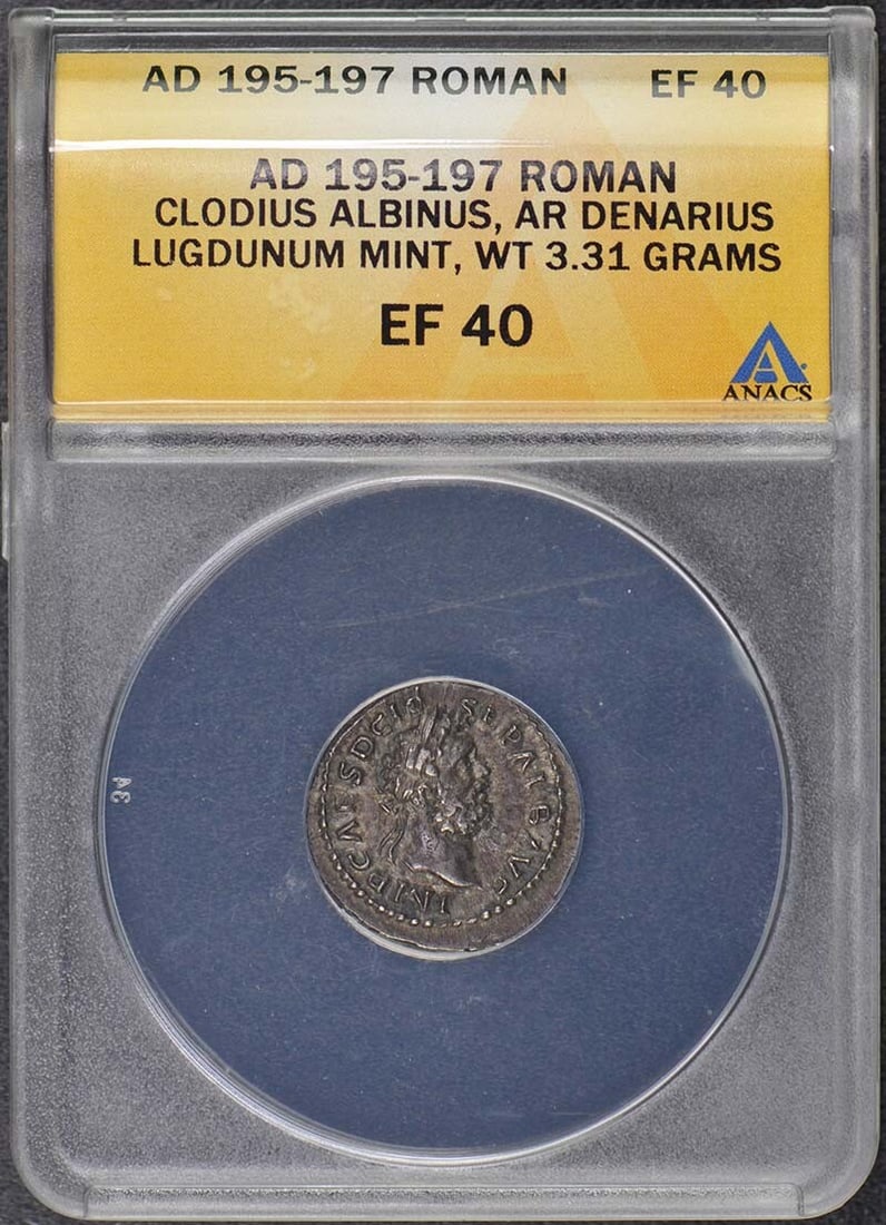ANACS XF40 Ancient Roman Denarius Coin of Clodius Albinus 195-197 AD (1 of 4)