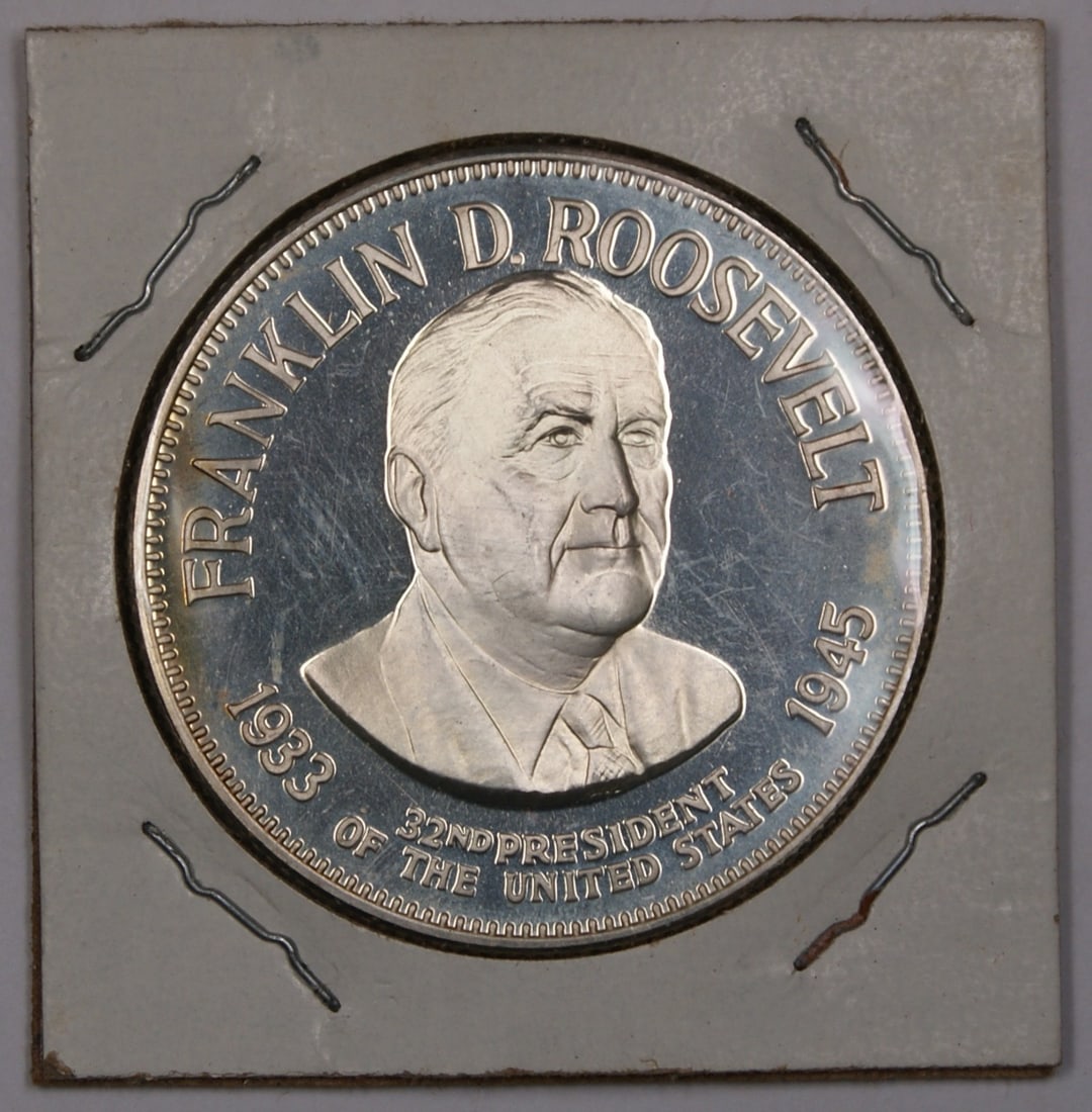 Proof Silver Medal Featuring Franklin D Roosevelt Inscription on Back (1 of 2)