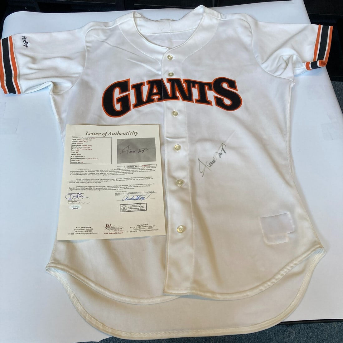 Willie Mays Signed San Francisco Giants Game Jersey JSA Authenticated: Willie Mays Signed San Francisco Giants Game Jersey JSA Authenticated Celebrate the legacy of baseball legend Willie Mays with this signed authentic San Francisco Giants game model jersey. This origin