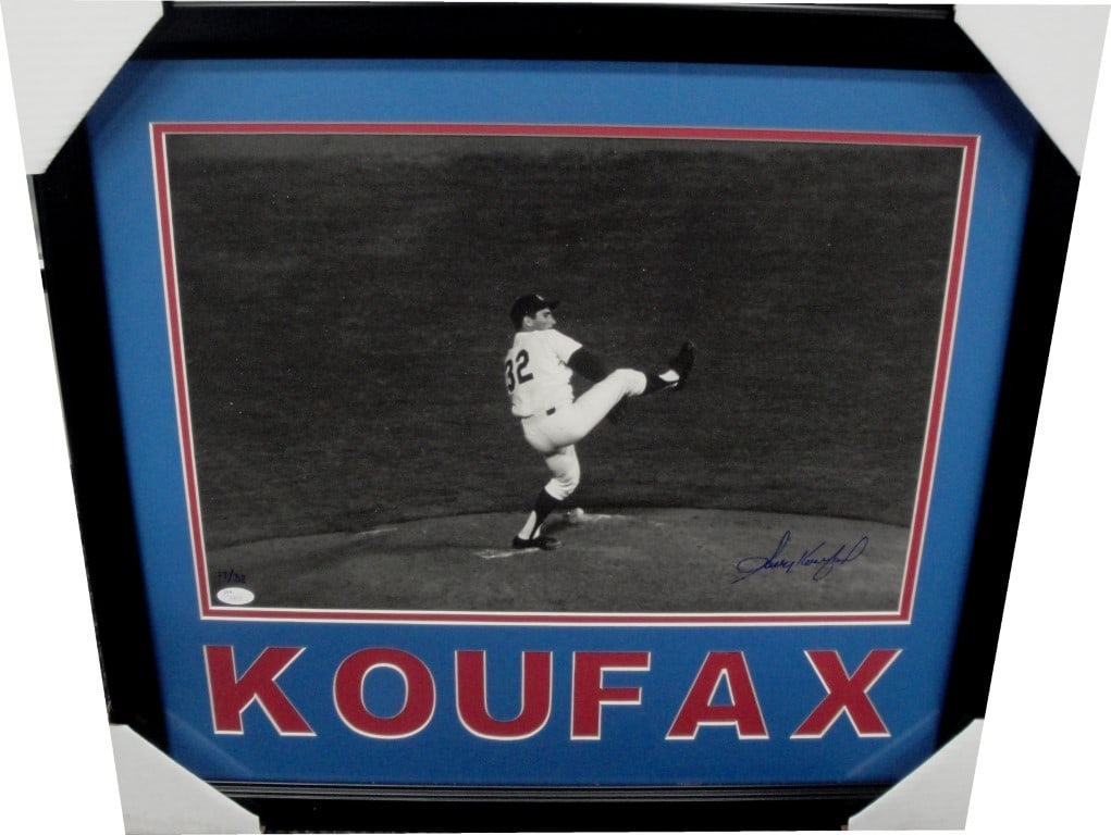 Sandy Koufax Autographed 16X20 Framed Photo JSA Authenticated: Sandy Koufax Autographed 16X20 Framed Photo JSA Authenticated Celebrate the legacy of Sandy Koufax with this stunning 16x20 autographed photo, capturing him in action on the mound. This original piece