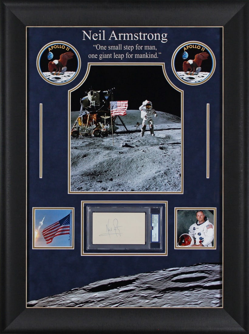 Neil Armstrong Apollo 11 Signed Framed Index Card PSA Authenticated (1 of 2)