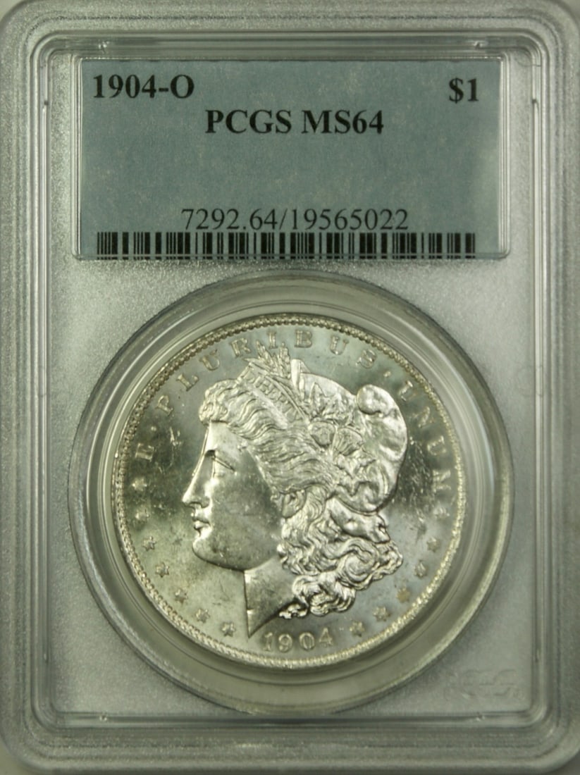 PCGS MS64 1904-O Morgan Dollar Silver Coin Semi Prooflike Finish: PCGS MS64 1904-O Morgan Dollar Silver Coin Semi Prooflike Finish This 1904-O Morgan Silver Dollar is a $1 coin from the United States, minted in New Orleans. Certified by PCGS with a grade of MS-64, i