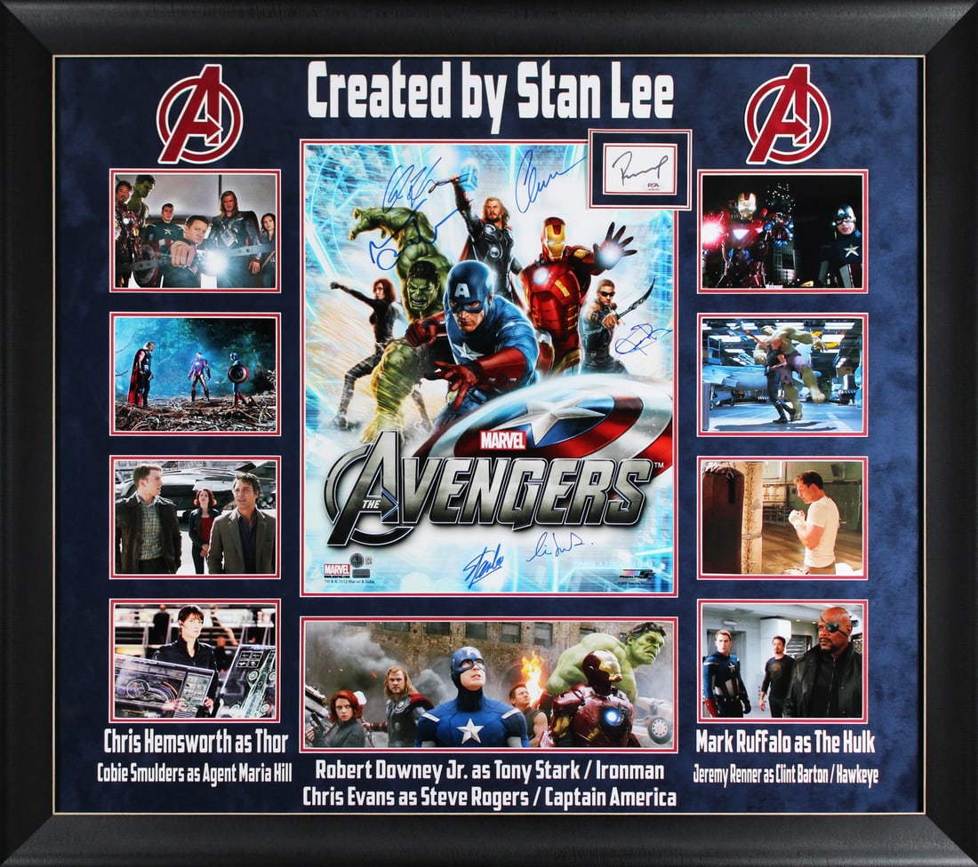 The Avengers Signed Framed Display with 7 Autographs Beckett PSA (1 of 3)