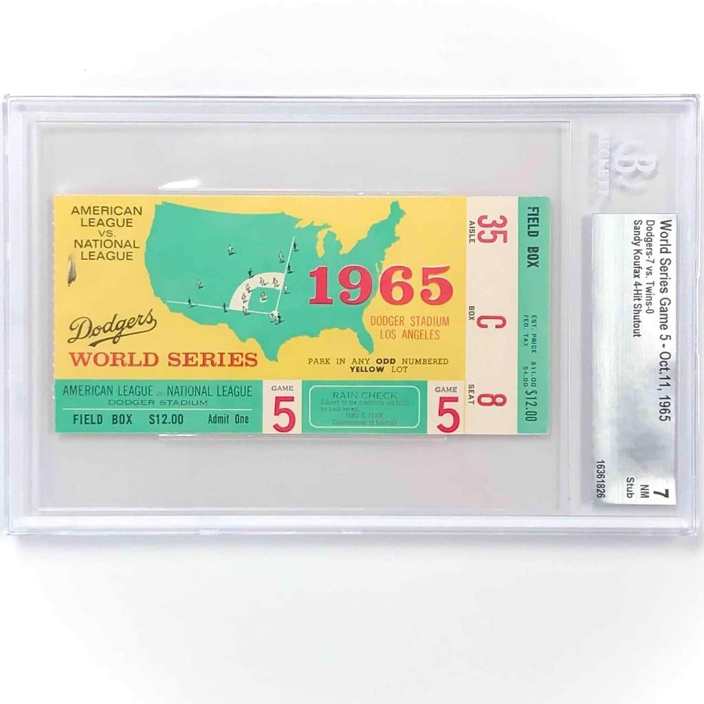 1965 World Series Game 5 Ticket Stub Sandy Koufax Shutout BGS 7 (1 of 4)
