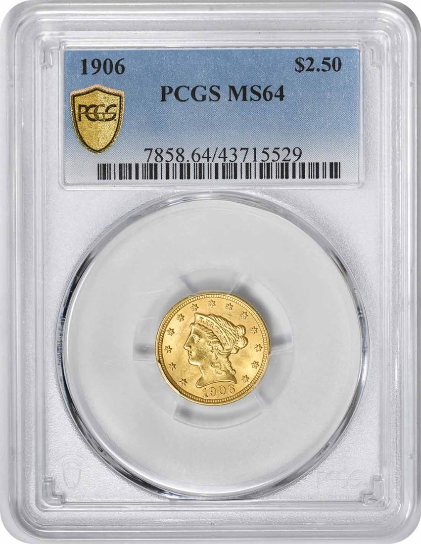 1906 $2.50 Gold Liberty Head MS64 PCGS Uncirculated Coin (1 of 2)