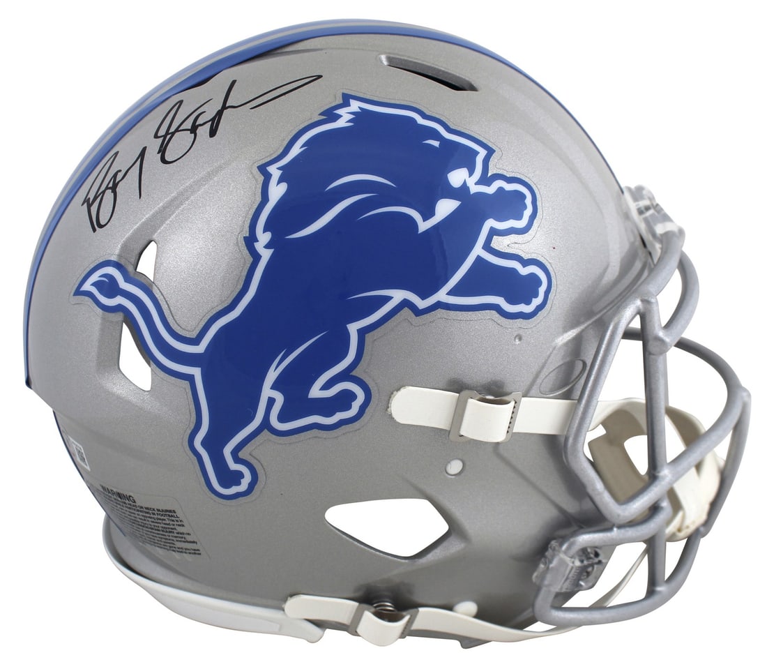 Barry Sanders Signed Full Size Helmet Detroit Lions BAS Certified: Barry Sanders Signed Full Size Helmet Detroit Lions BAS Certified This authentic full-size Speed Proline helmet is personally signed by Barry Sanders, legendary running back for the Detroit Lions. The