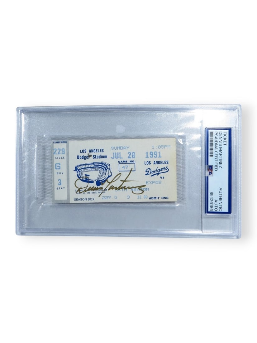 Dennis Martinez Signed Ticket Stub PSA No-Hitter Boston Red Sox 7/28/91: Dennis Martinez Signed Ticket Stub PSA No-Hitter Boston Red Sox 7/28/91 This is an original ticket stub commemorating Dennis Martinez's no-hitter game played on July 28, 1991, while he was with the Bo