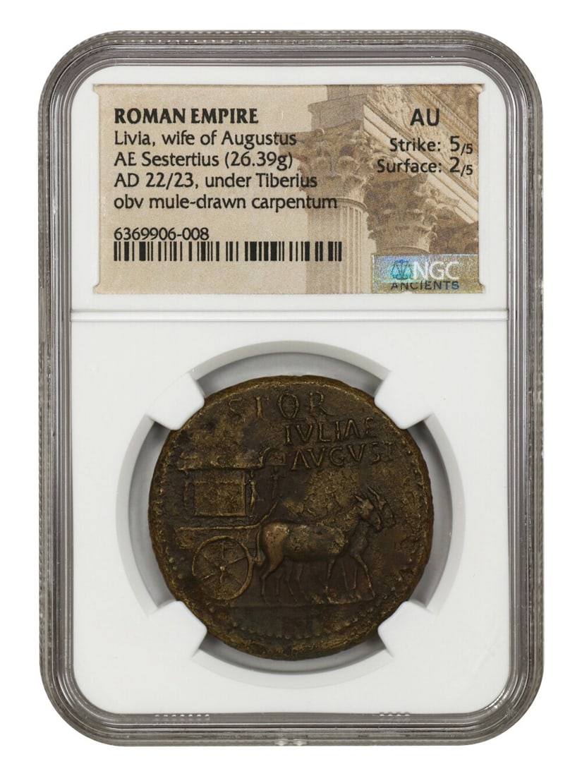 Ancient Roman AE Sestertius Livia Augusta NGC AU AD 22/23 (1 of 4)