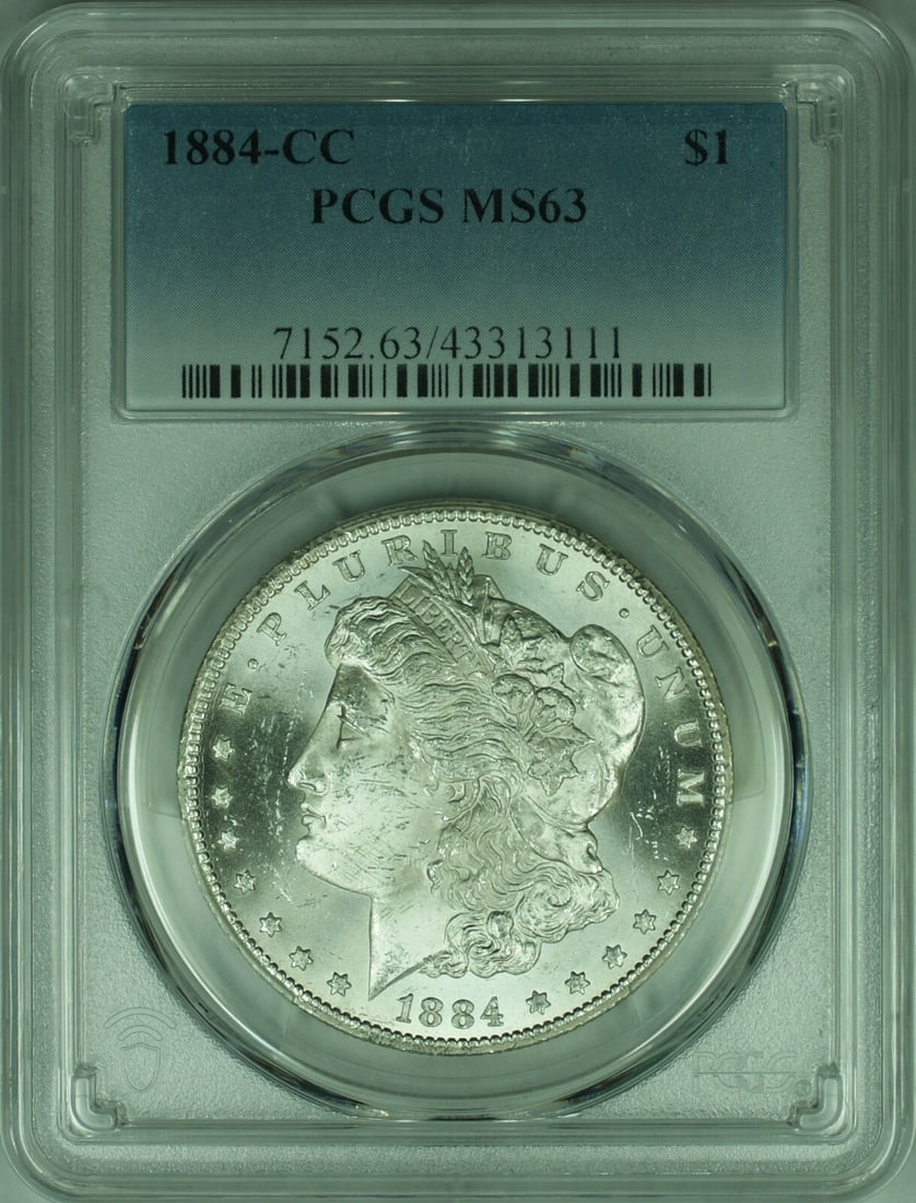 PCGS MS63 1884 Carson City Morgan Dollar Silver Coin: PCGS MS63 1884 Carson City Morgan Dollar Silver Coin This 1884-CC Morgan Silver Dollar is graded MS-63 by PCGS and was minted in Carson City, United States. Composed of silver, this uncirculated $1 co
