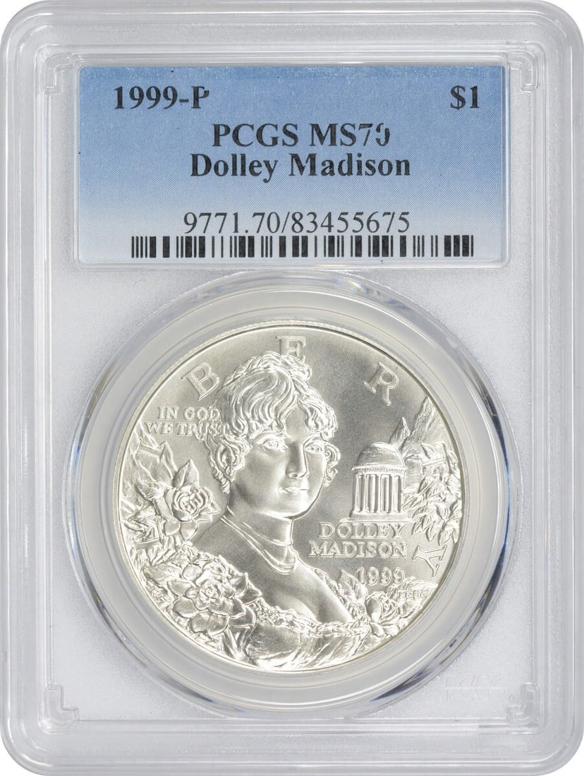 1999-P Dolley Madison Silver Commemorative Dollar MS70 PCGS Uncirculated: 1999-P Dolley Madison Silver Commemorative Dollar MS70 PCGS Uncirculated This 1999-P Dolley Madison Silver Commemorative Dollar is a superb collectible, certified as MS70 by PCGS, ensuring its pristin
