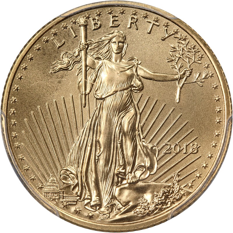 2018 $10 Gold Eagle Quarter Ounce PCGS MS70 With Augustus St Gauden's Label: 2018 $10 Gold Eagle Quarter Ounce PCGS MS70 With Augustus St Gauden's Label This 2018 Gold American Eagle $10 coin is certified by PCGS with a perfect MS70 grade and features the Augustus St. Gauden's