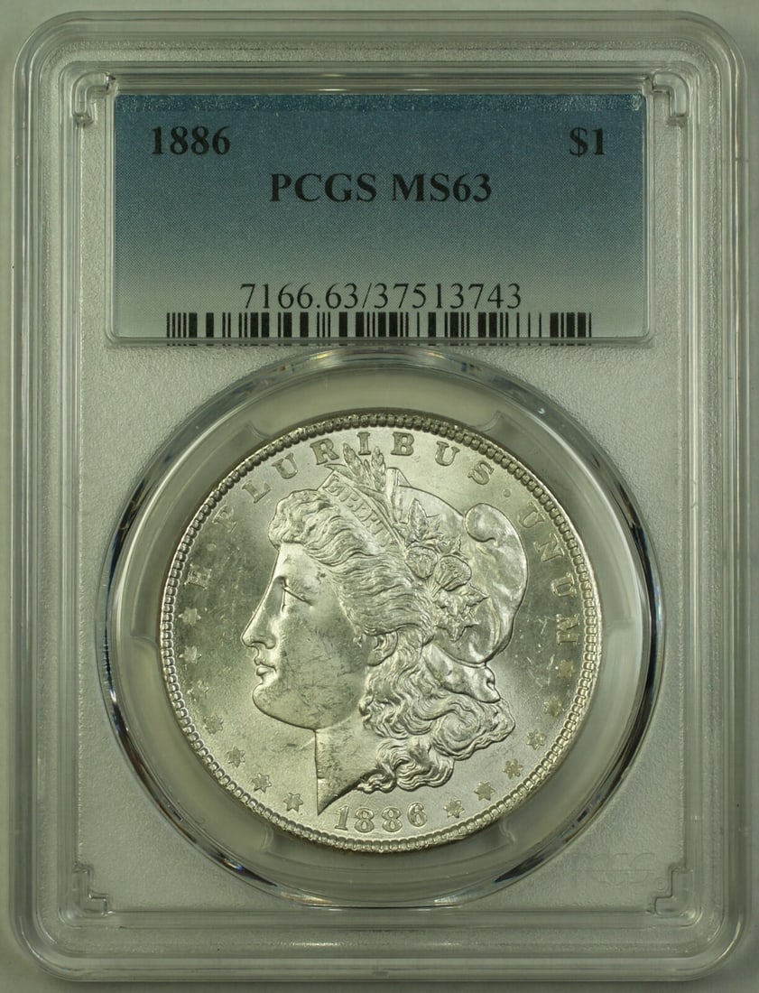 PCGS MS-63 1886 Morgan Dollar VAM-6b Multi-Clash Die Break Silver Coin: PCGS MS-63 1886 Morgan Dollar VAM-6b Multi-Clash Die Break Silver Coin This 1886 Morgan Silver Dollar is certified by PCGS with a grade of MS-63 and features the VAM-6b variety, noted for multiple die