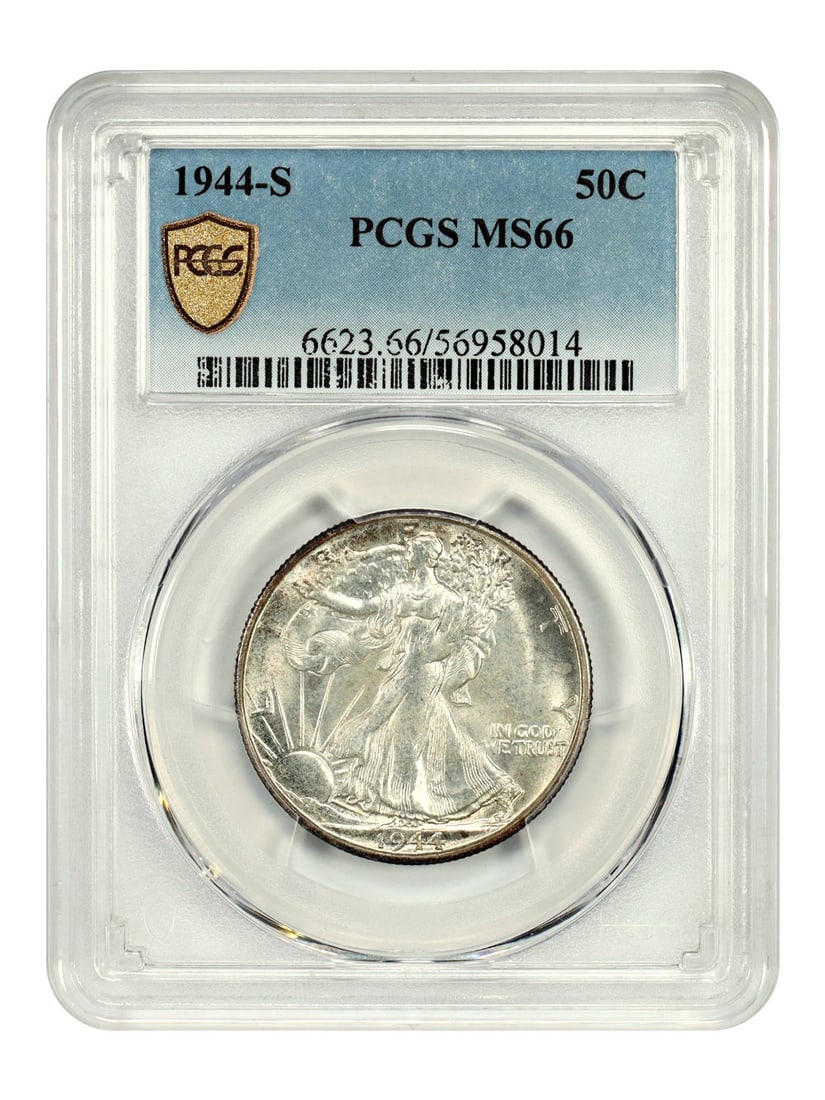 1944-S Walking Liberty Half Dollar PCGS MS66 Uncirculated: 1944-S Walking Liberty Half Dollar PCGS MS66 Uncirculated This 1944-S Walking Liberty Half Dollar is graded MS66 by PCGS, showcasing its exceptional uncirculated condition. Minted in San Francisco, th