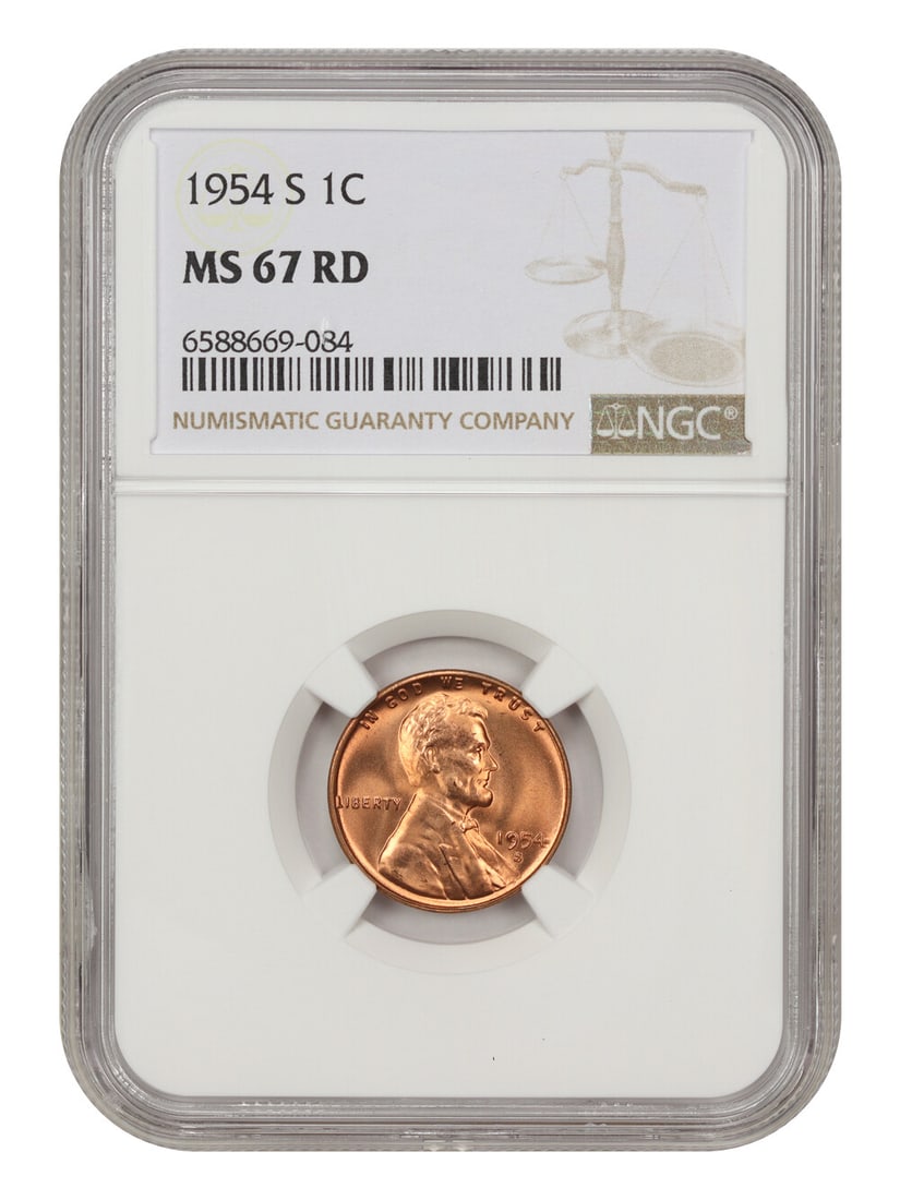1954-S 1C NGC MS67 RD Lincoln Wheat Cent Uncirculated (1 of 4)