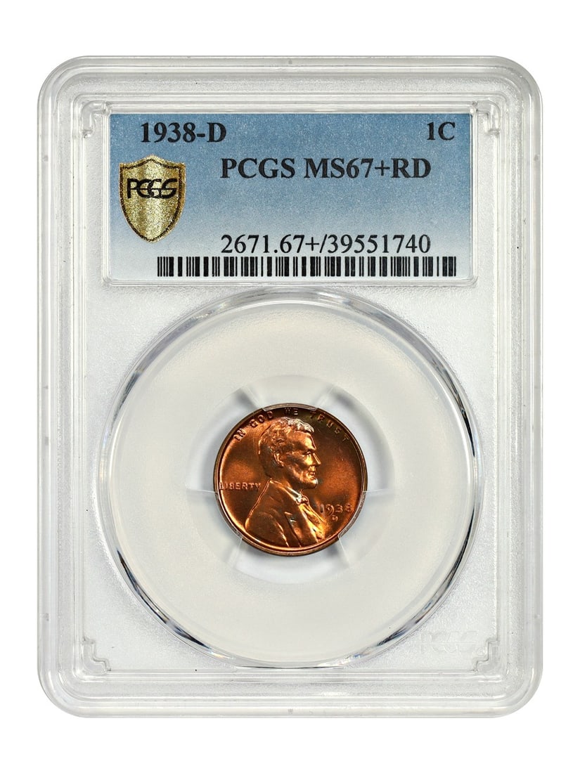 PCGS MS67+RD 1938-D Lincoln Wheat Cent One Cent Coin (1 of 4)