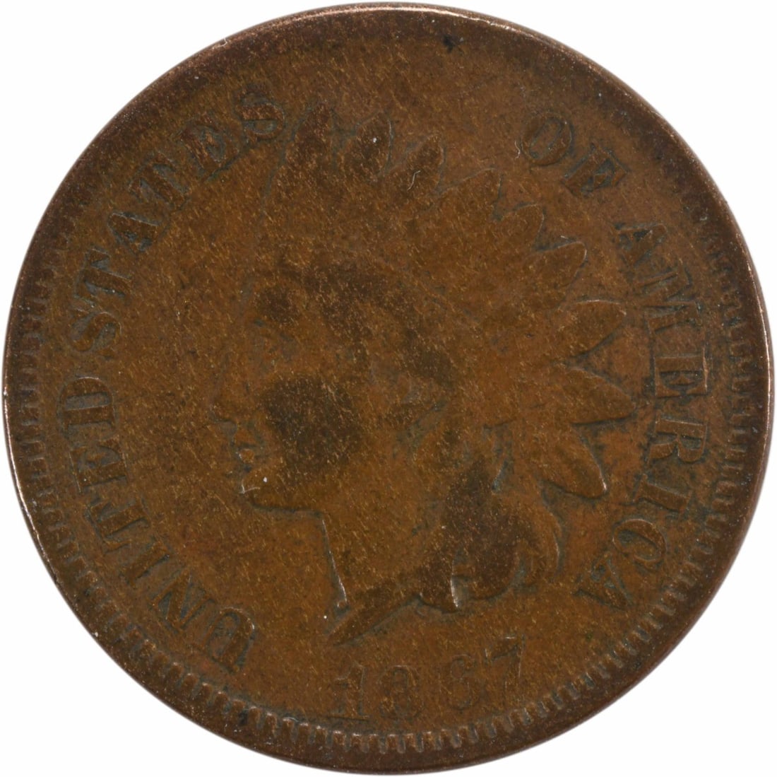 1867 Indian Head Copper Small Cent Fine Grade Uncertified (1 of 2)