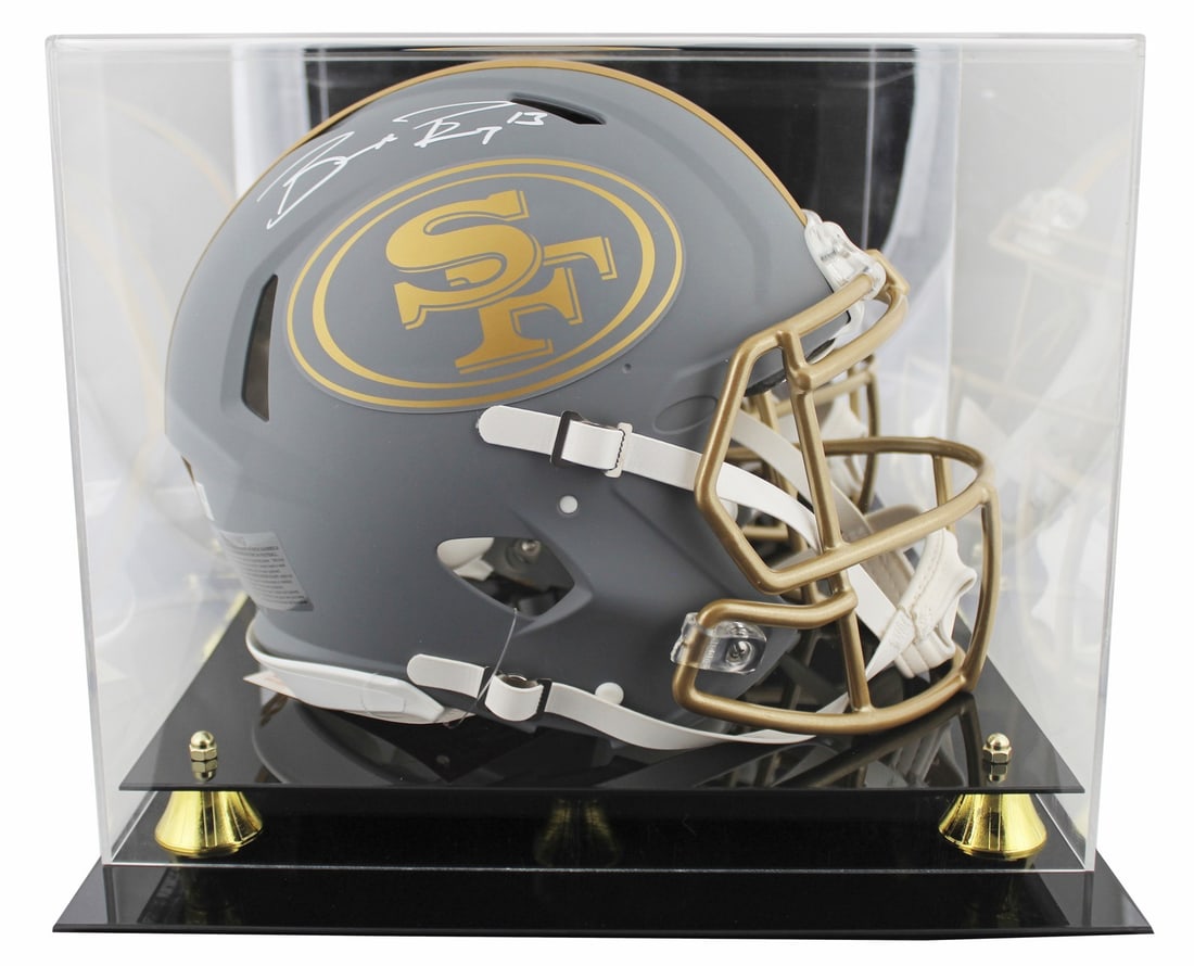 Brock Purdy Signed 49ers Slate Full Size Speed Helmet with Case: Brock Purdy Signed 49ers Slate Full Size Speed Helmet with Case This is a full-size speed proline helmet featuring an alternate slate design, personally signed by Brock Purdy of the San Francisco 49er