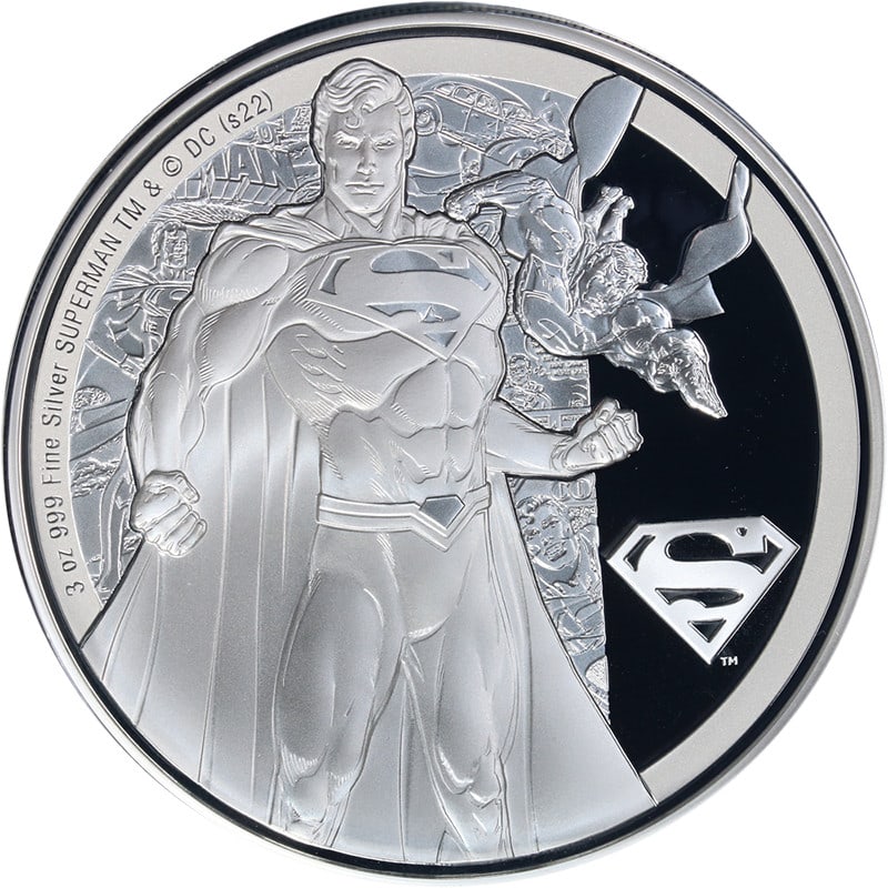 3 oz Silver Proof Coin Superman Classic 2022 Niue with OGP: 3 oz Silver Proof Coin Superman Classic 2022 Niue with OGP This is a 2022 Niue 3 ounce silver Superman Classic proof coin. Struck in 0.999 fine silver, it features a proof grade and remains uncirculat